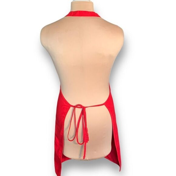 Starbucks Christmas Red Barista Full Apron Green Embroidered Logo Tie Back - Picture 8 of 15